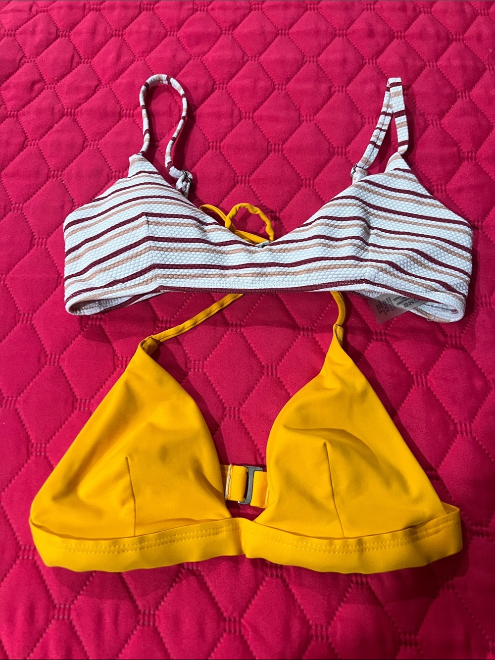 Garage  Swim Tops, Bundle of Two- Orange and a Striped White with Brown